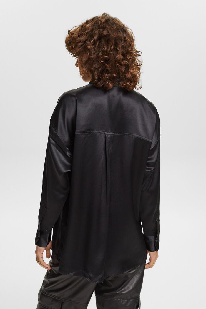 Blusa in raso di seta, BLACK, detail image number 2