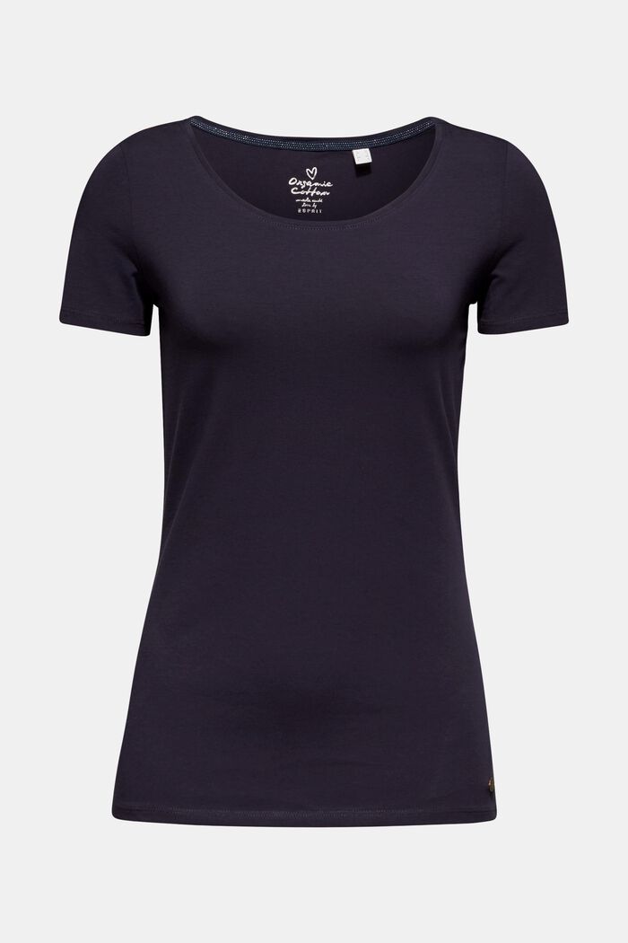 T-shirt a girocollo in cotone biologico/stretch, NAVY, detail image number 0
