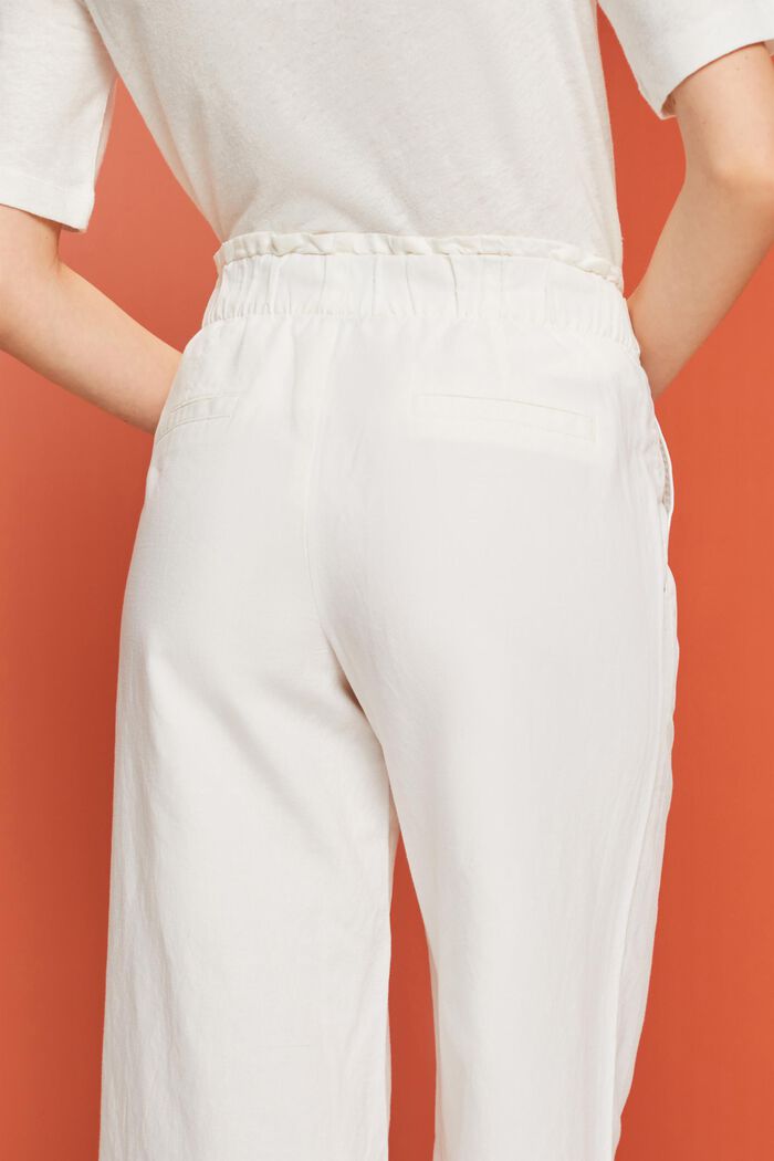 Culotte in lino e cotone con cintura, WHITE, detail image number 4