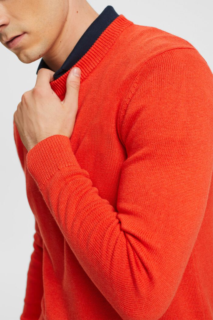 Pullover a maglia in cotone sostenibile, RED, detail image number 0