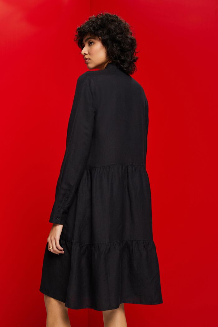 Mini abito camicia in misto lino, BLACK, detail image number 3