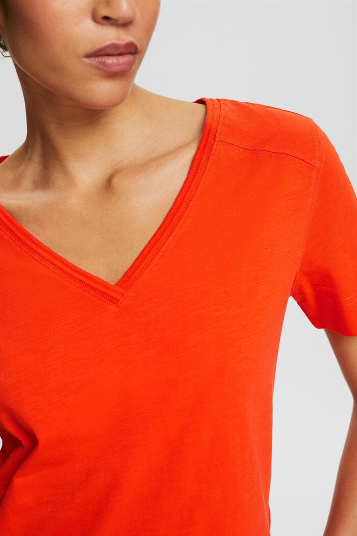 T-shirt in jersey con scollo a V, BRIGHT ORANGE, detail image number 2