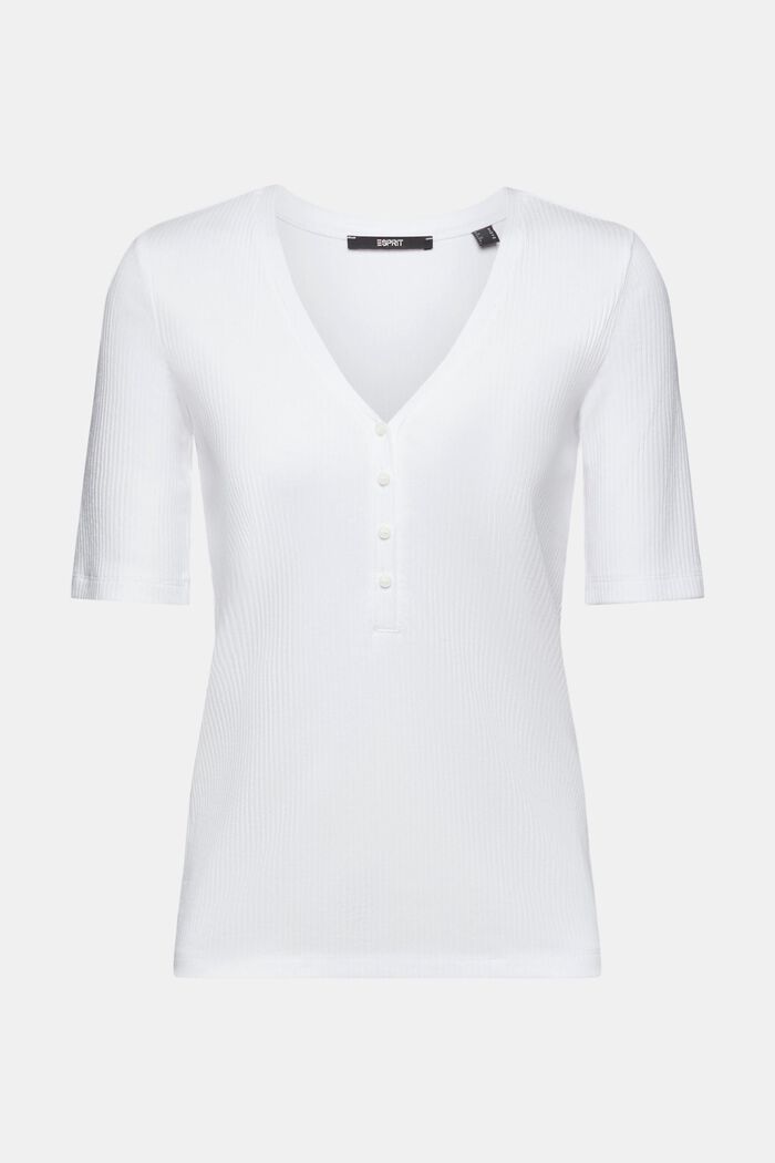 Top in stile henley a maniche corte a coste, WHITE, detail image number 6