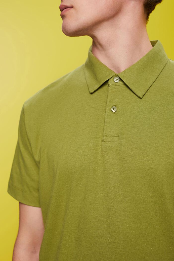 Polo in jersey, misto cotone e lino, LEAF GREEN, detail image number 2
