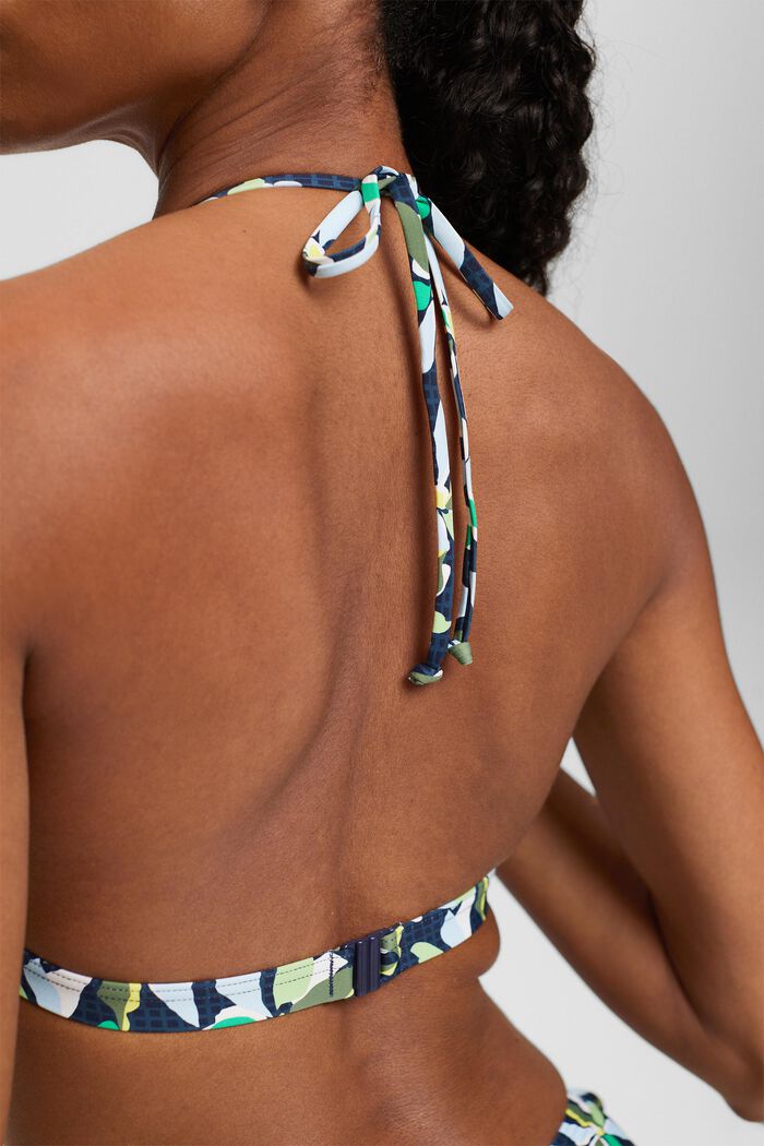 Top da bikini allacciato al collo con stampa, NAVY, detail image number 1