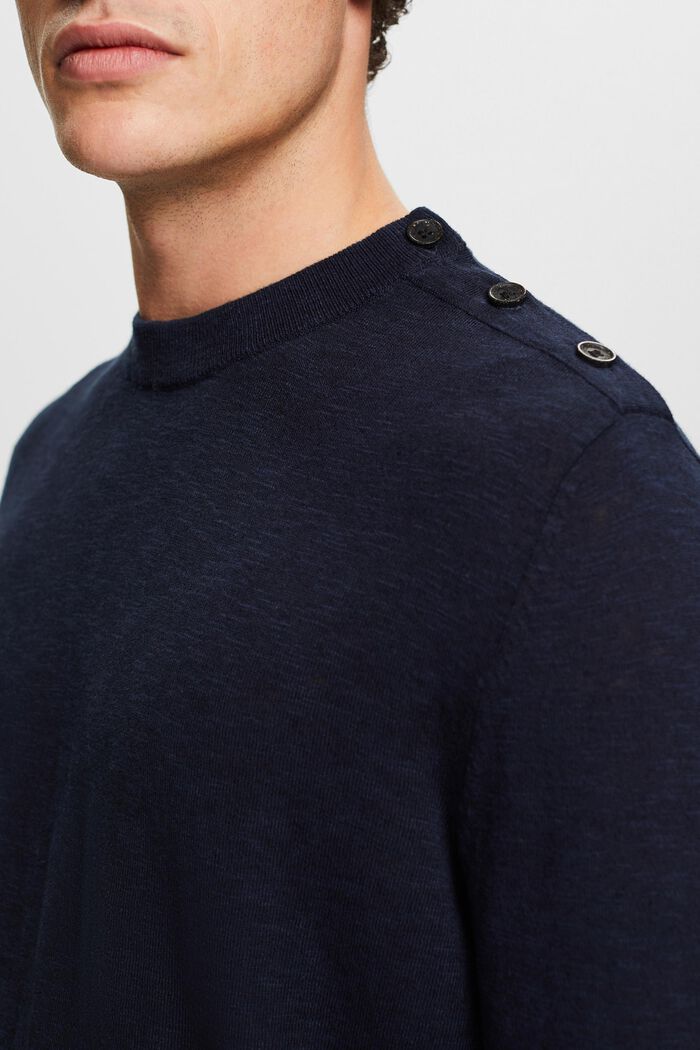 Pullover girocollo in cotone e lino, NAVY, detail image number 3