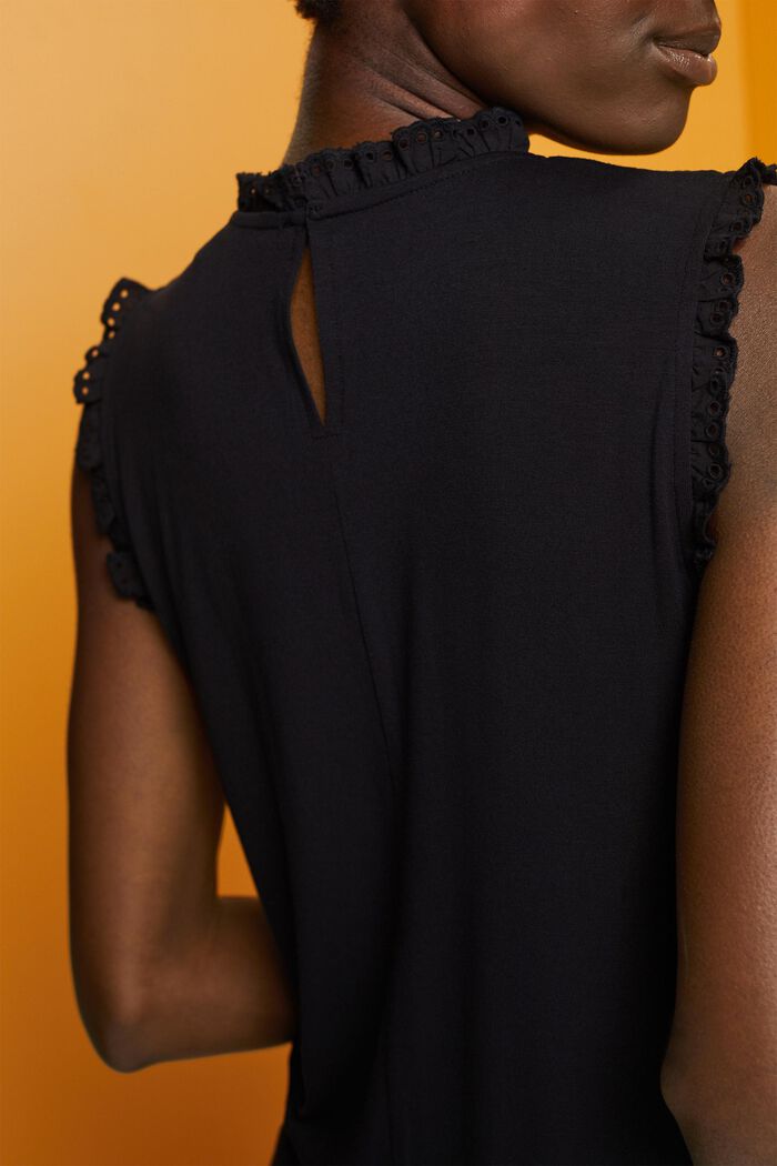 Top in jersey con inserti in pizzo, BLACK, detail image number 4