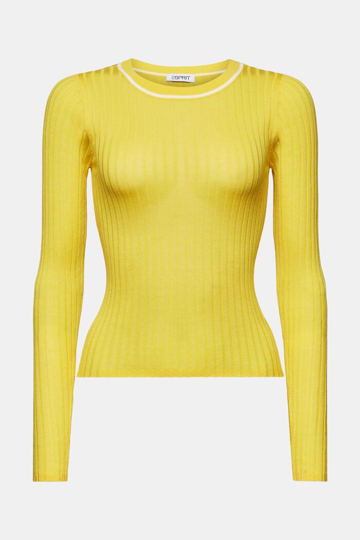 Pullover girocollo a coste, YELLOW, detail image number 5