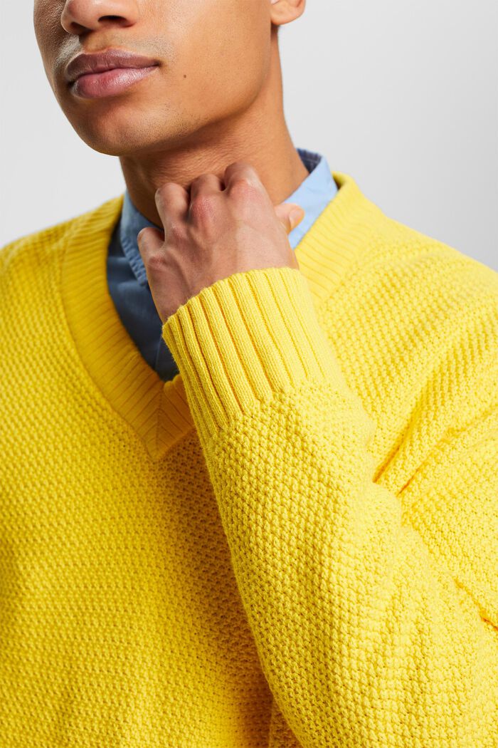 Pullover in cotone con scollo a V, YELLOW, detail image number 3
