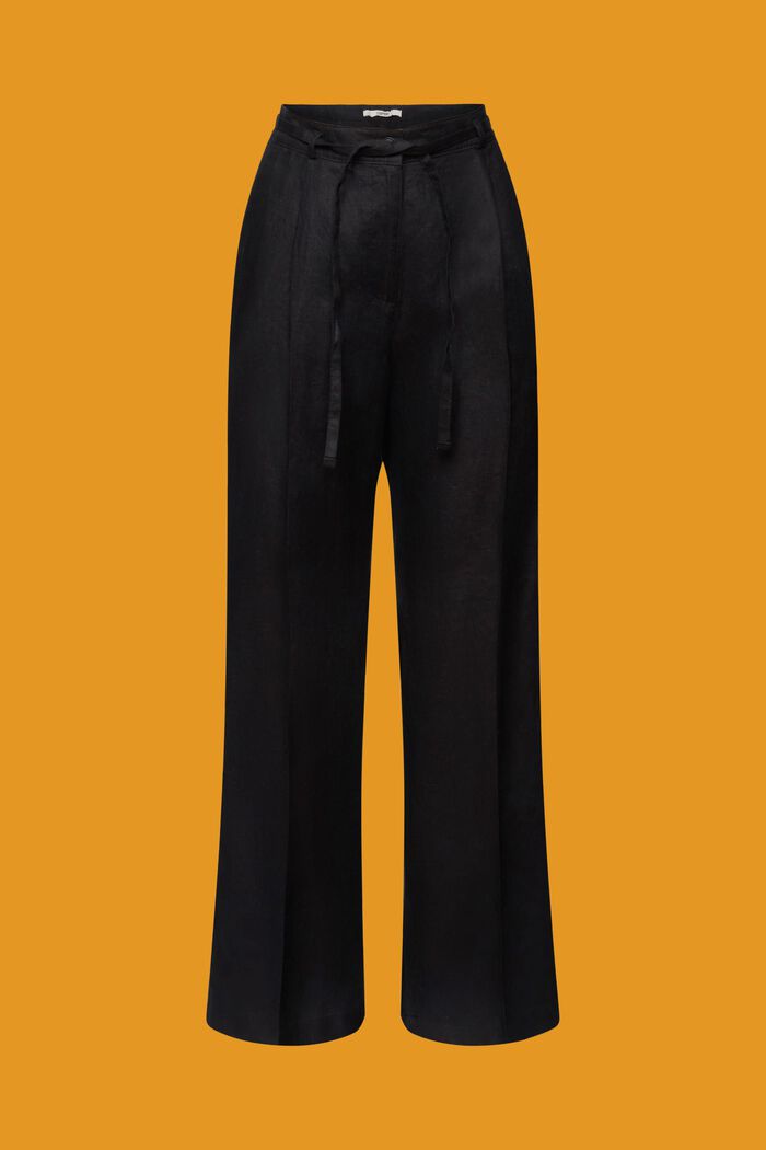 Pantaloni in lino a gamba larga, BLACK, detail image number 7