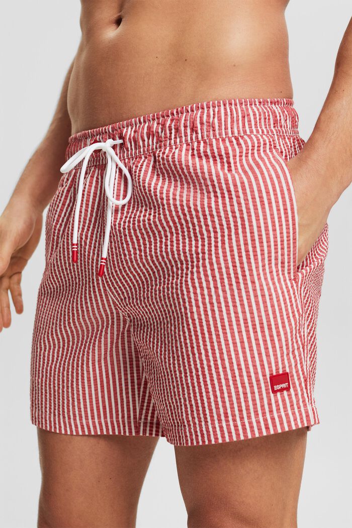 Pantaloncini da bagno strutturati a righe, DARK RED, detail image number 2