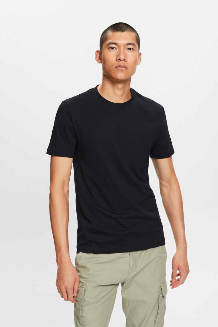 T-shirt girocollo in jersey di cotone Pima, BLACK, detail image number 0