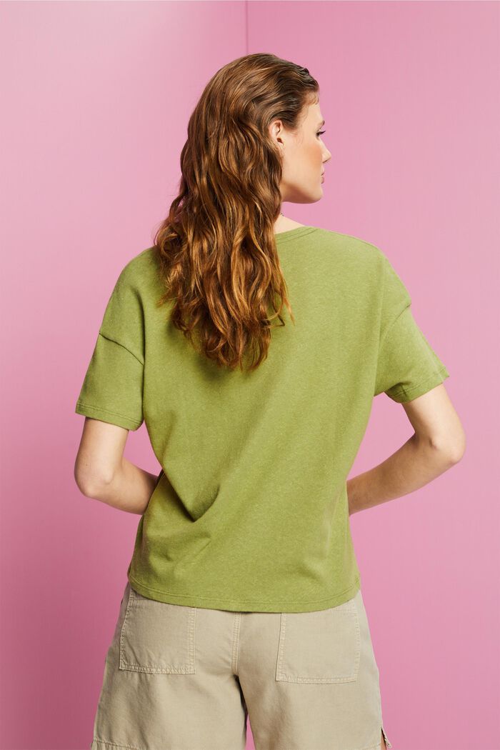 T-shirt in misto cotone e lino, PISTACHIO GREEN, detail image number 3