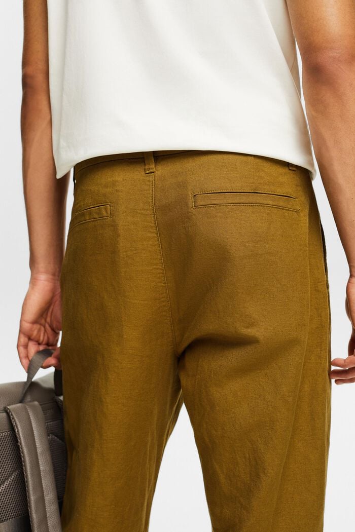 Pantaloni dritti in lino e cotone, OLIVE, detail image number 3