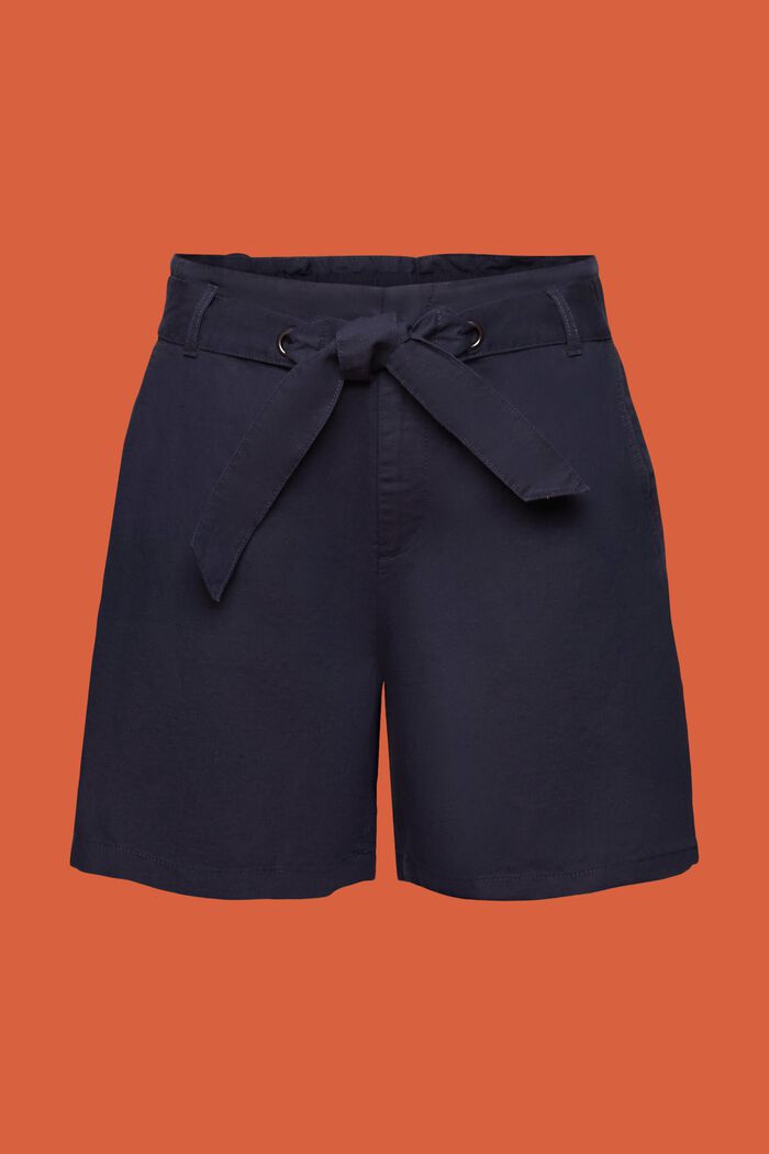 Pantaloncini con cintura da annodare, misto cotone e lino, NAVY, detail image number 7