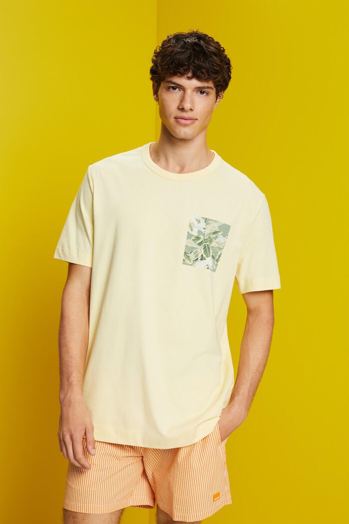T-shirt in jersey con stampa sul petto, 100% cotone, LIGHT YELLOW, detail image number 0