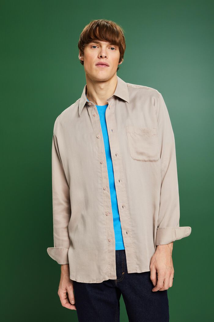 Camicia a maniche lunghe in raso, LIGHT TAUPE, detail image number 0