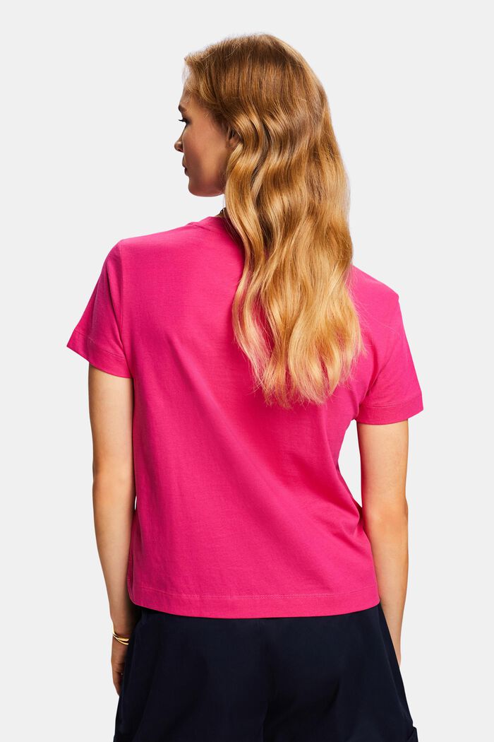 T-shirt girocollo in cotone, PINK FUCHSIA, detail image number 3