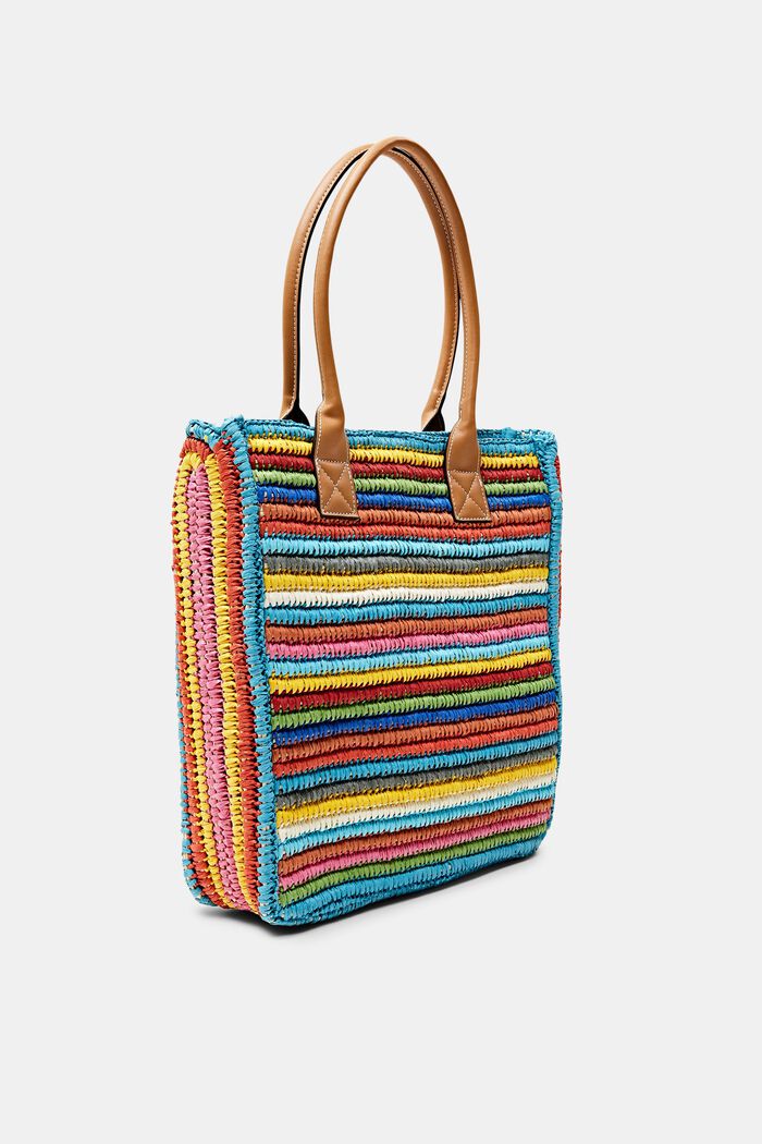 Tote bag in rafia con manici in similpelle, MULTICOLOUR, detail image number 3