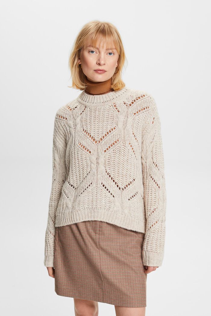 Pullover in misto lana in maglia traforata, DUSTY NUDE, detail image number 1
