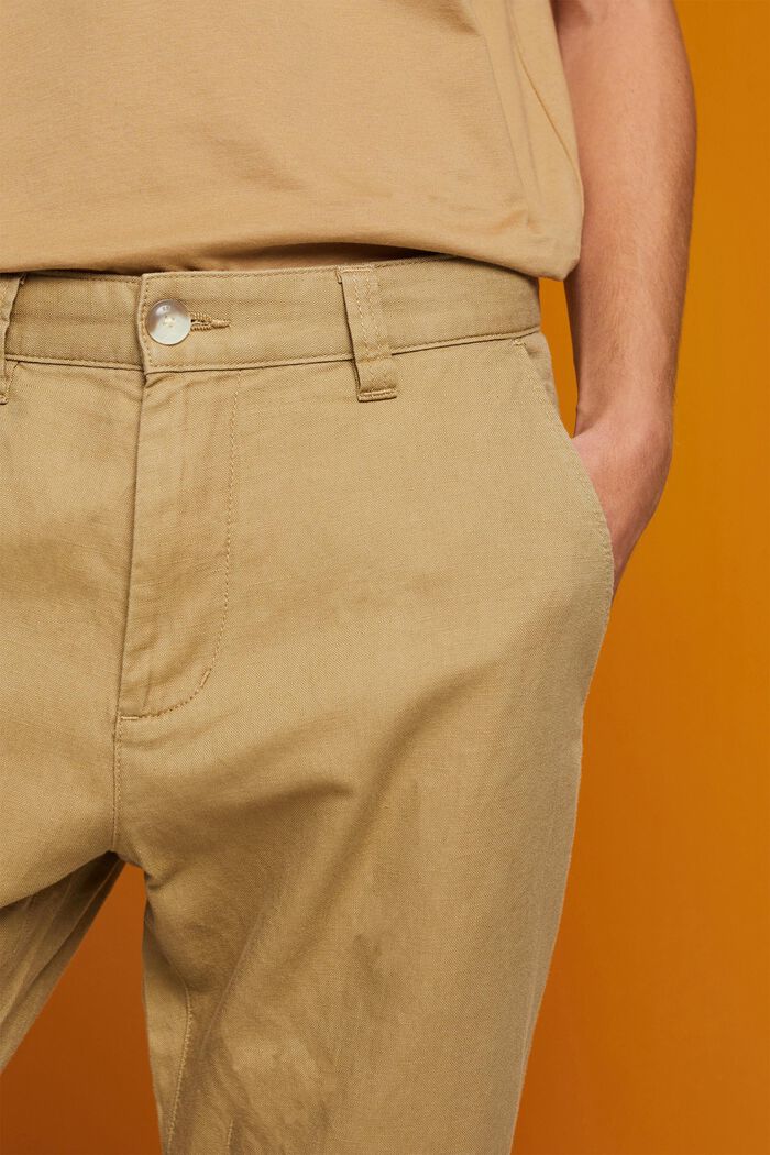 Pantaloni in misto cotone e lino, KHAKI BEIGE, detail image number 2