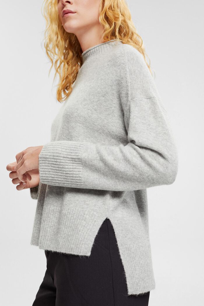 Con lana: pullover soffice con collo alto, LIGHT GREY, detail image number 4