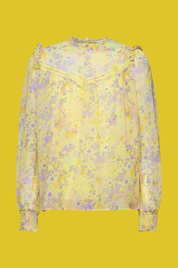 Blusa in chiffon floreale con ruches, LIGHT YELLOW, detail image number 7