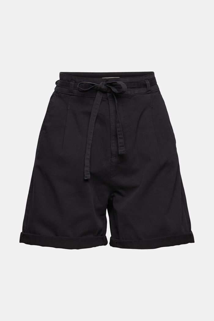 Pantaloncini a vita alta in 100% cotone Pima, BLACK, detail image number 2