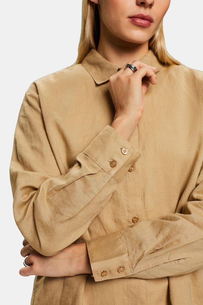 Camicia in lino e cotone, BEIGE, detail image number 3