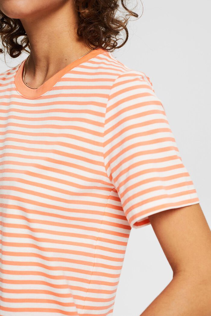T-shirt a righe in cotone biologico, CORAL ORANGE, detail image number 2