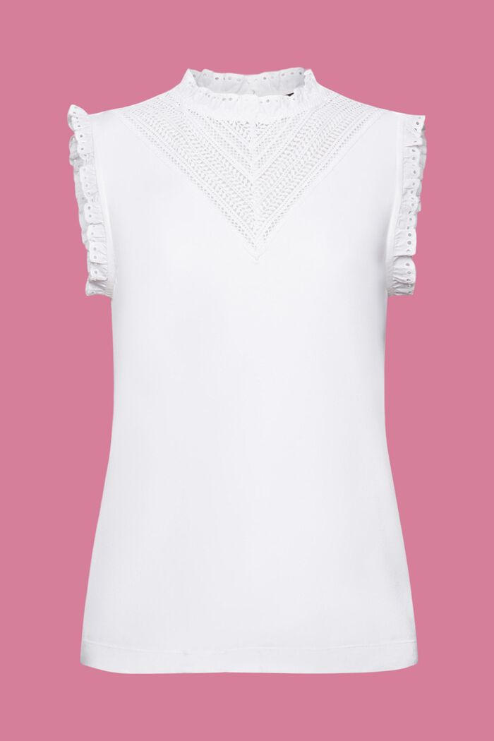 Top in jersey con inserti in pizzo, WHITE, detail image number 6