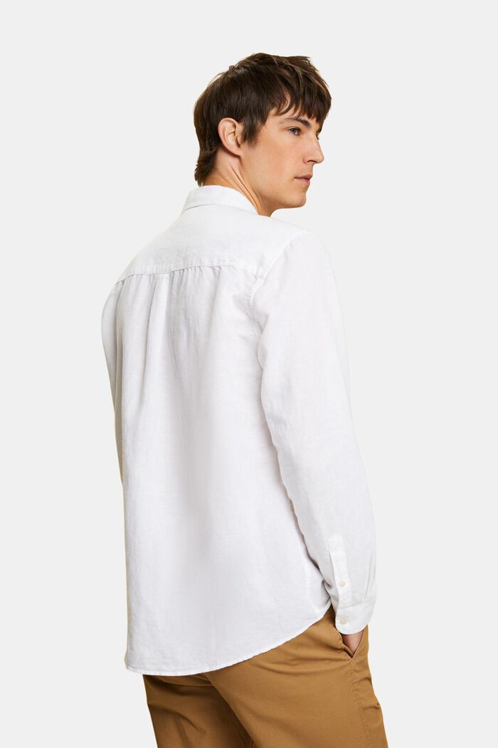 Camicia button-down in misto cotone e lino, WHITE, detail image number 3