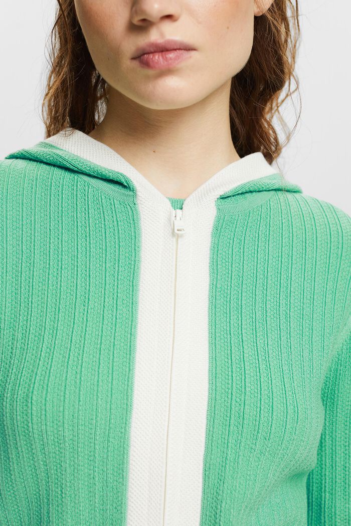 Pullover in maglia a coste con cappuccio e zip, DUSTY GREEN, detail image number 3