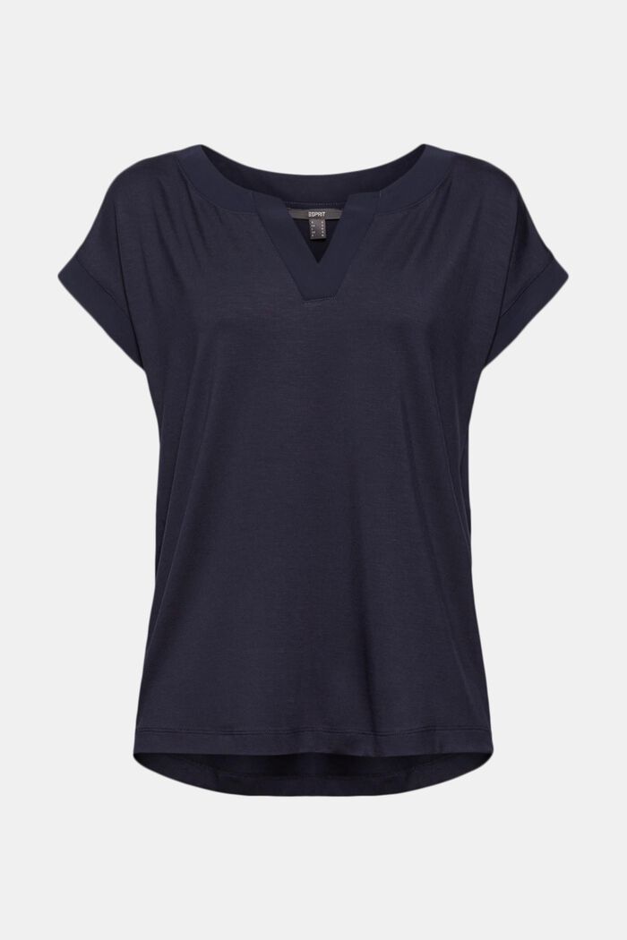 T-shirt con lyocell e dettagli in chiffon, NAVY, detail image number 0