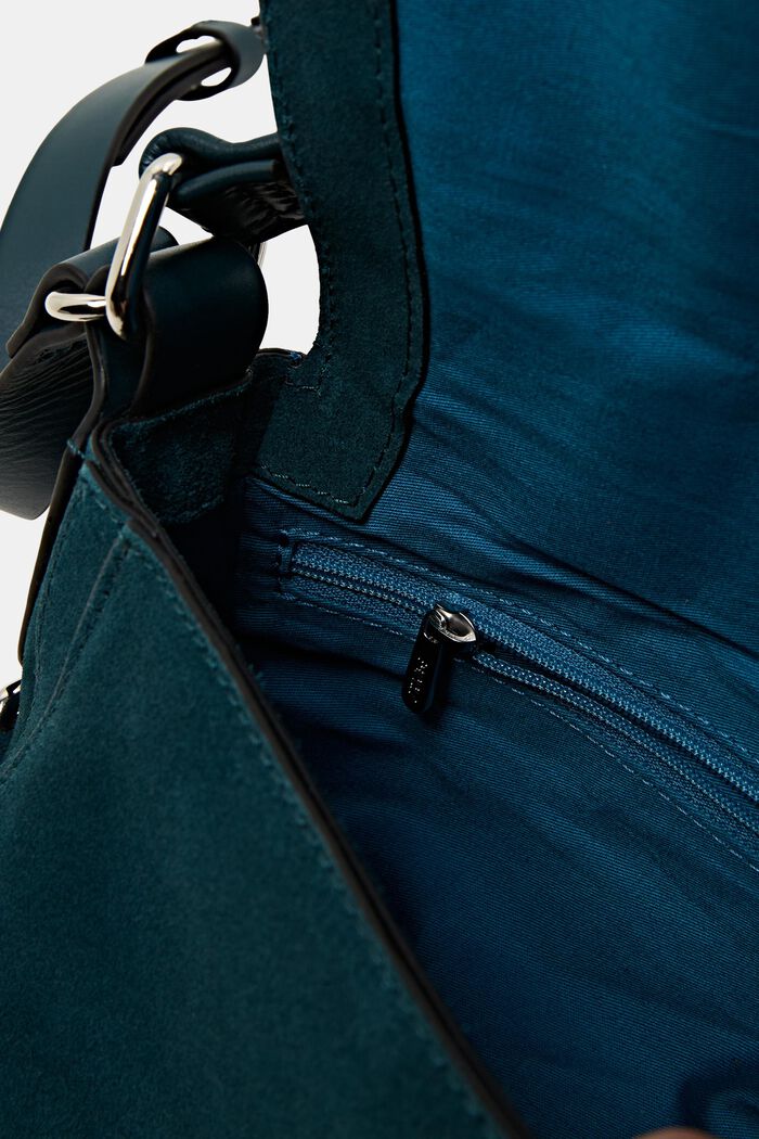 Borsa saddle in pelle scamosciata con cinghie decorative, TEAL GREEN, detail image number 4