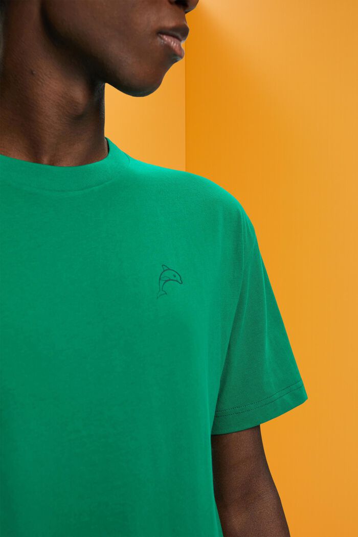 T-shirt in cotone con stampa di delfino, GREEN, detail image number 2
