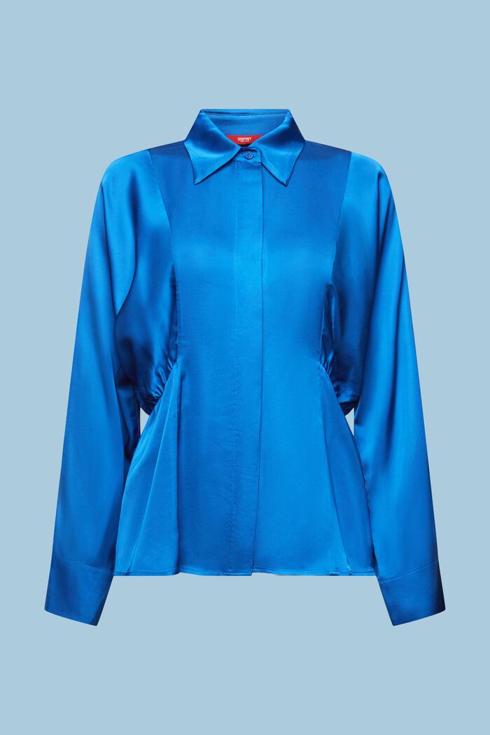 Blusa in raso con balza drappeggiata, BRIGHT BLUE, detail image number 6