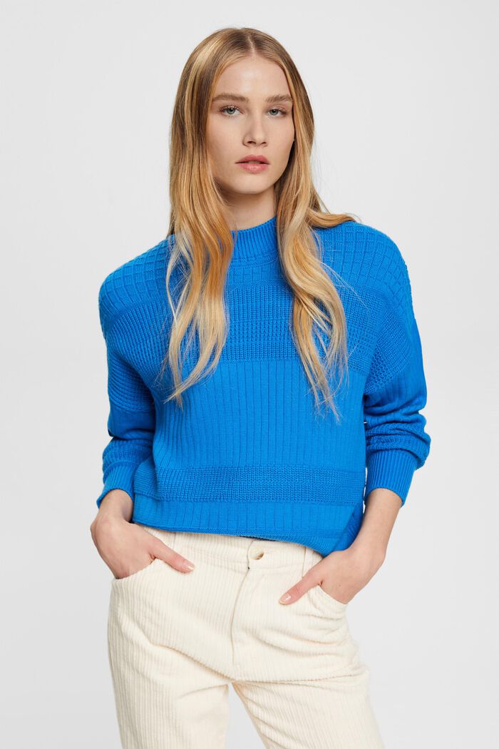 Pullover in maglia a motivi misti, BLUE, detail image number 0