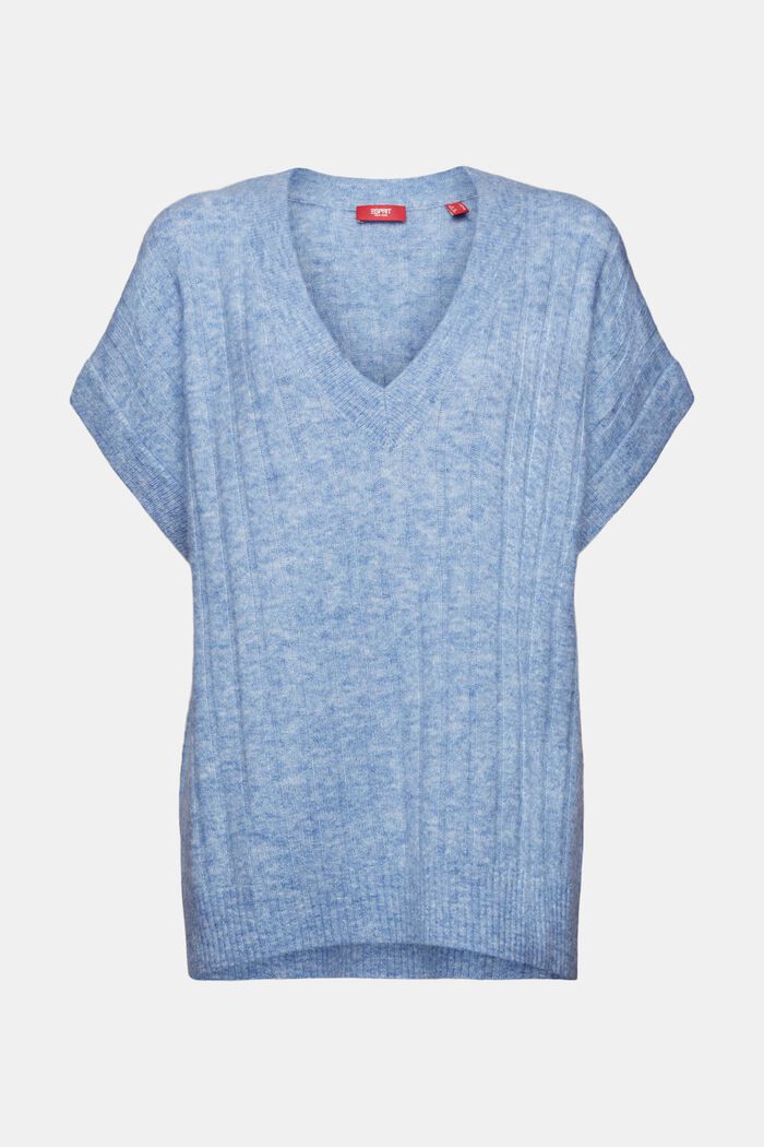 Pullover oversize in maglia a coste e con scollo a V, BLUE LAVENDER, detail image number 6