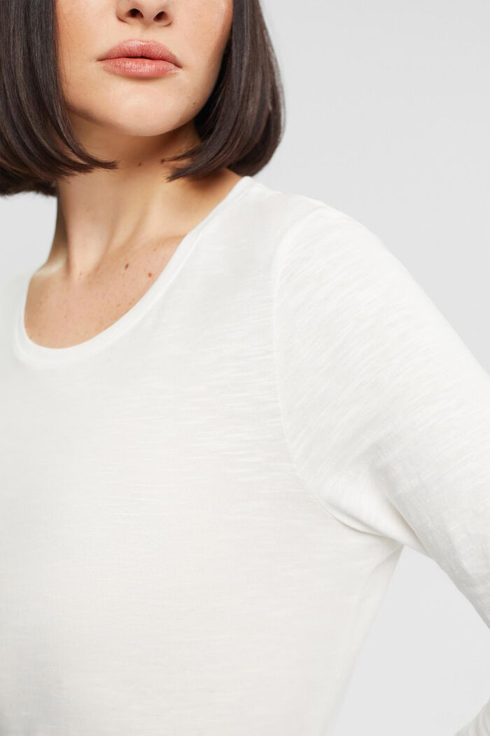 Top in cotone a maniche lunghe, OFF WHITE, detail image number 0