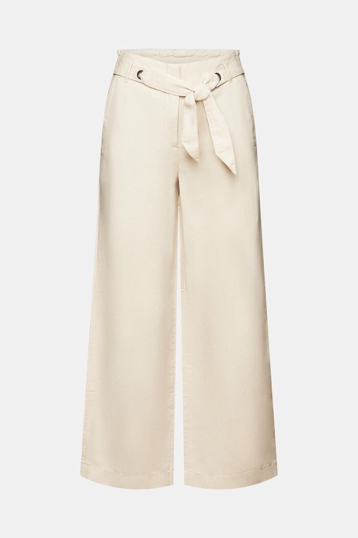 Pantaloni culotte cropped in lino e cotone, CREAM BEIGE, detail image number 7