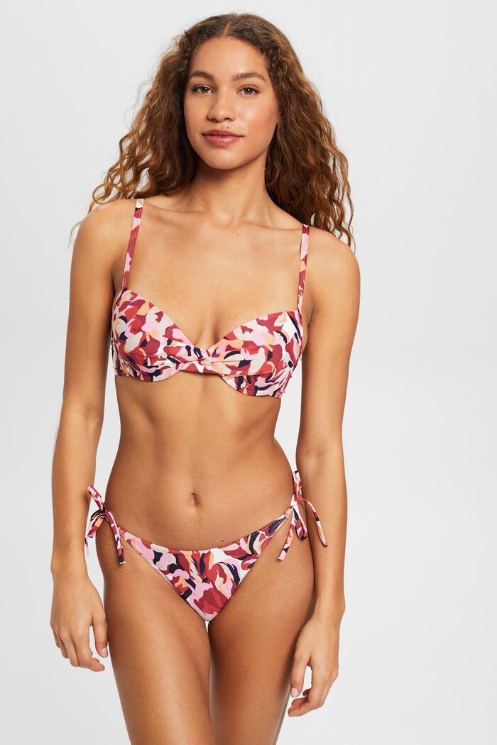 Top bikini imbottito con ferretto e stampa floreale, DARK RED, detail image number 1