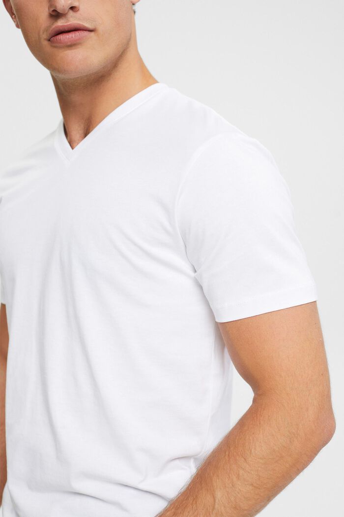 T-shirt con scollo a V in cotone sostenibile, WHITE, detail image number 0