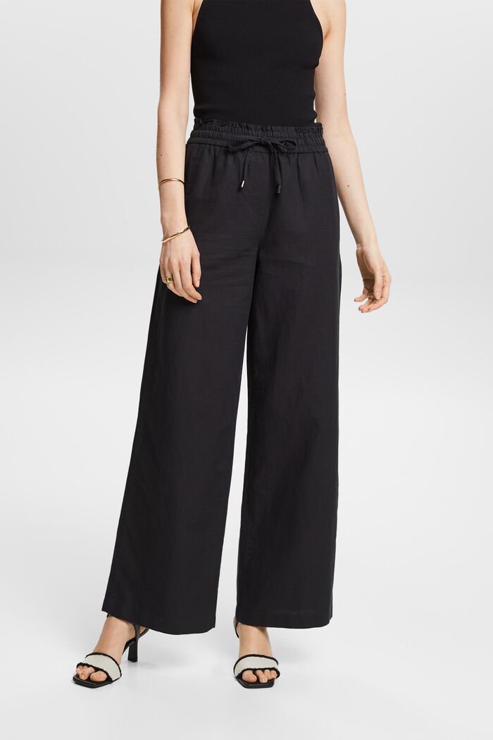 Pantaloni in cotone e lino, BLACK, detail image number 0