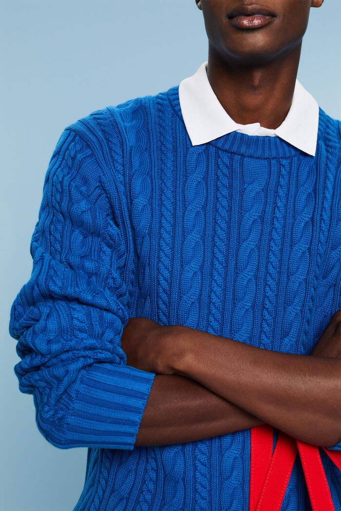 Maglione in cotone a maglia intrecciata, DARK BLUE, detail image number 3