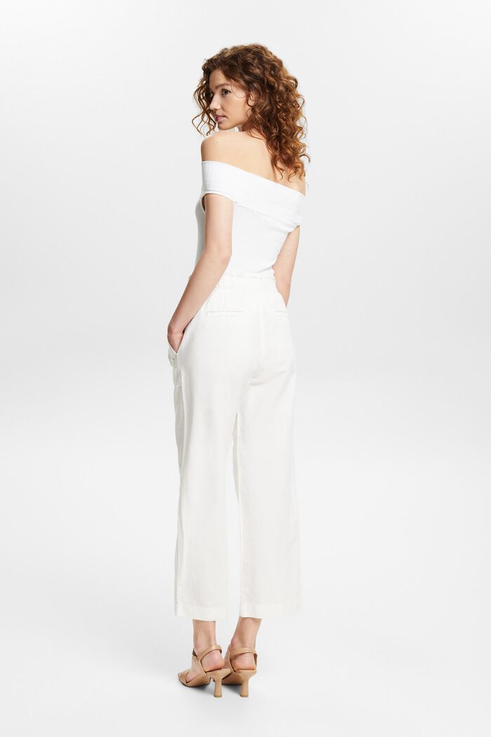 Pantaloni culotte cropped in lino e cotone, OFF WHITE, detail image number 2