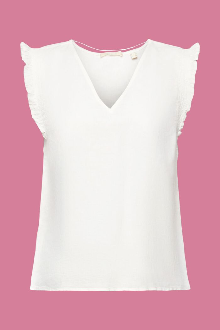 Blusa senza maniche in misto lino, OFF WHITE, detail image number 7
