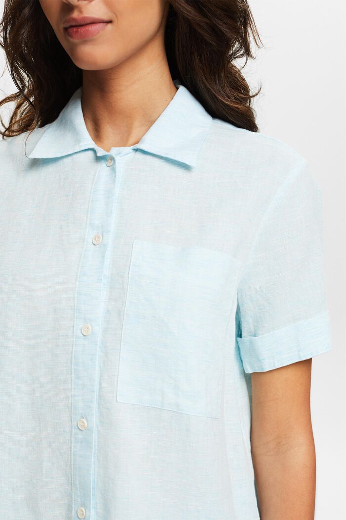 Camicia blusata in lino e cotone, LIGHT TURQUOISE, detail image number 3