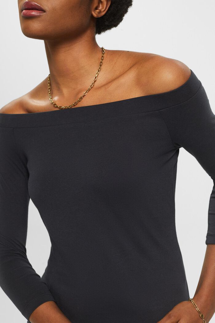 Top in cotone con spalle scoperte, BLACK, detail image number 2