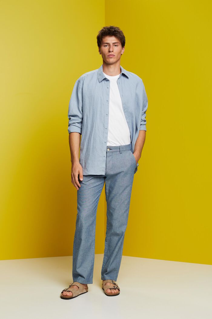 Pantaloni chino strutturati, 100% cotone, BLUE, detail image number 1